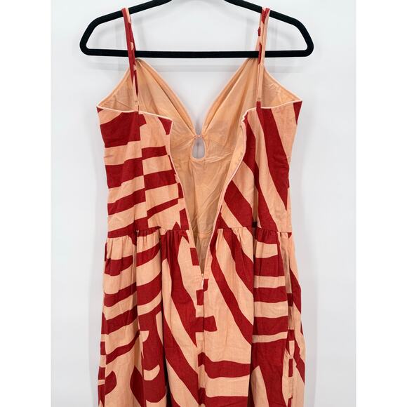 NWT MON RENN Surreal Tropico Print Cotton Midi Dress Red/Coral Size SMALL - Picture 5 of 12